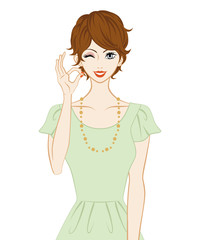 Short hair women, OK Sign