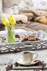 Time to relax: cup of coffee on the table