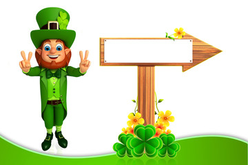 Leprechaun for patrick's day with wooden arrow