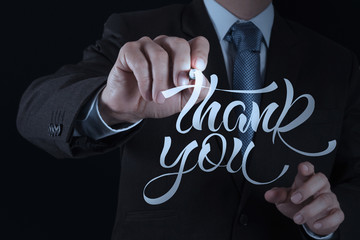 businessman hand drwing design word THANK YOU