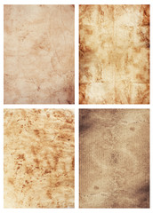 four old paper sheets on white background