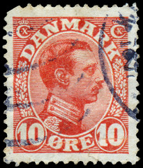 Stamp printed in the Denmark shows King Christian X