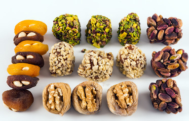 Mixed Turkish dessert on white background