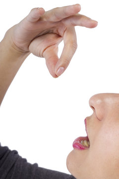 Close Up Of Woman Eating Invisible Food For Composites