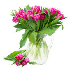 bouquet of double pink tulips in vase