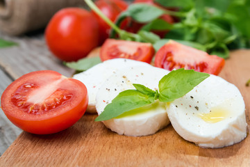 Mozzarella, tomatoes and basil