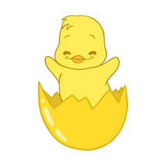 Cracked egg with cute bird inside