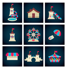 amusement park icons, vector collection