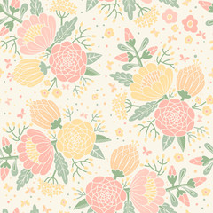 Seamless vintage pattern with decorative flowers.
