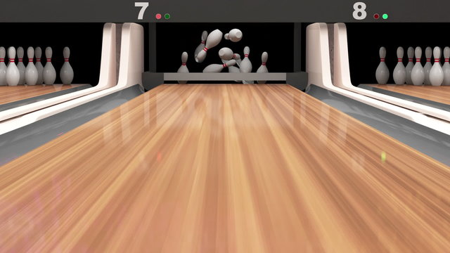 Animation of Bowling. Bowling Ball Missing into the Pins