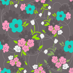 Floral seamless pattern with simple flowers. Vector background