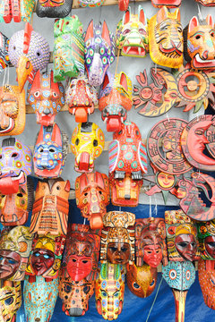 Wooden masks at the market of Chchicastenango
