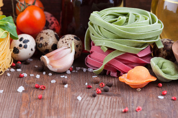 Homemade colorful Italian noodles