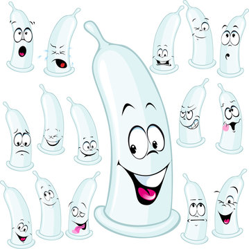 condom cartoon illustration with many expression