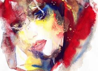 abstract  watercolor .woman portrait