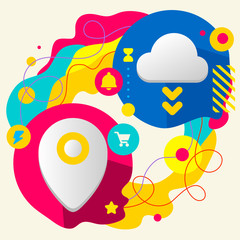 Fototapeta premium Geo location and cloud on abstract colorful splashes background