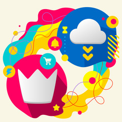 Crown and cloud on abstract colorful splashes background with di