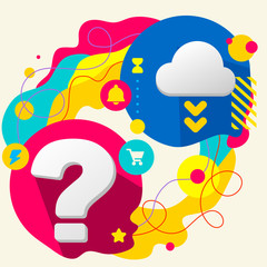 Question mark and cloud on abstract colorful splashes background