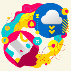 Map and cloud on abstract colorful splashes background with diff