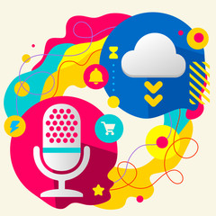 Microphone and cloud on abstract colorful splashes background wi