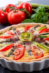 green asparagi Tart with eggs and tomato