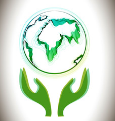 Globe abstract icon with green hands
