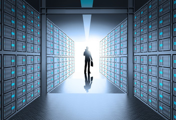 engeneer business man in 3d network server room as concept