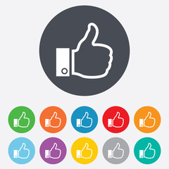 Like sign icon. Hand finger up symbol.