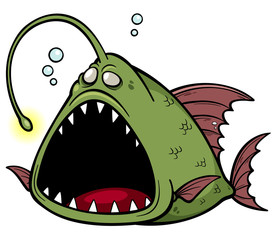 Vector illustration of angry fish cartoon