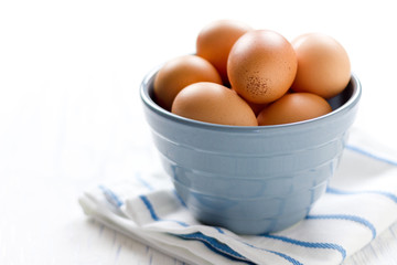 Eggs in blue bowl