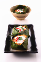 Steamed fish with curry paste on dish