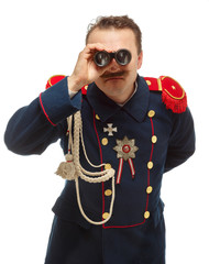 rench general with beautiful mustache looking through binoculars