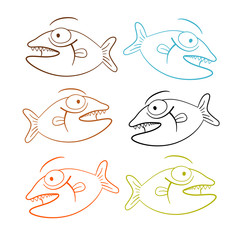Obraz premium Fish Outline Illustration Set Isolated on White Background