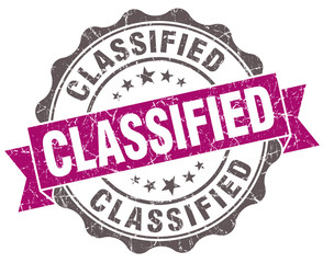 Classified violet grunge retro style isolated seal