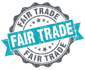 Fair trade blue grunge retro style isolated seal