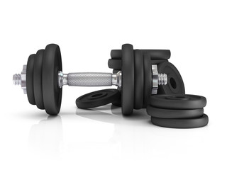 Obraz na płótnie Canvas Fitness exercise equipment dumbbell weights on white background.