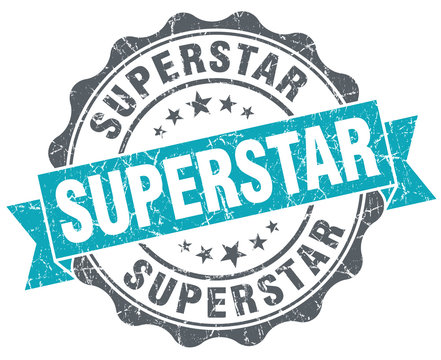 Superstar blue grunge retro style isolated seal