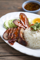 pork grill and rice with sweet sauce in thai food
