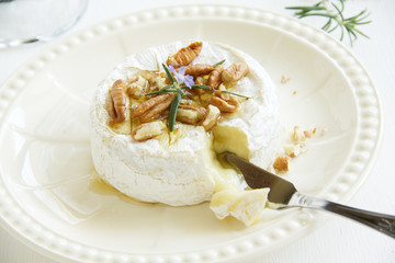 Baked camembert with honey and pecans.