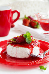 Baked Camembert with strawberry sauce strawberries.