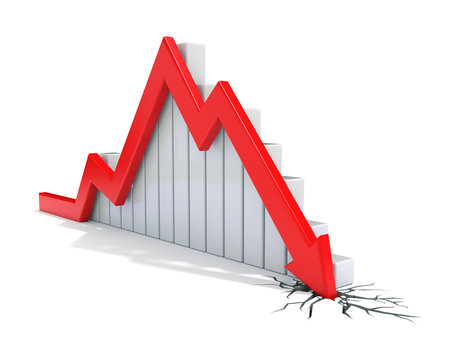 red 3d arrow collapse