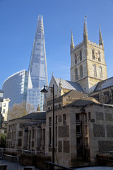 LONDON, UK - MARCH 29, 2014  Southwark Cathedral and Shadr 
