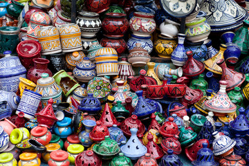 Tajines, plates and pots on the market in Morocco