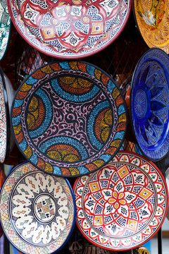 Decorative ceramic plates on the market in Morocco