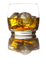 Alcoholic Whiskey Bourbon in a Glass with Ice