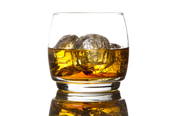 Alcoholic Whiskey Bourbon in a Glass with Ice
