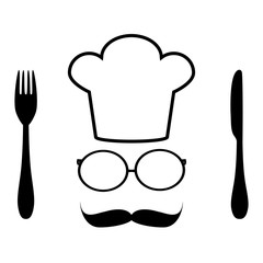 chef hat, glasses and mustache