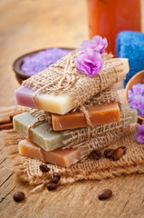 Natural soap on wooden background