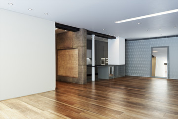 Empty Highrise apartment with column accent interior