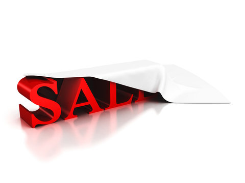red sale text under clith cover on white background